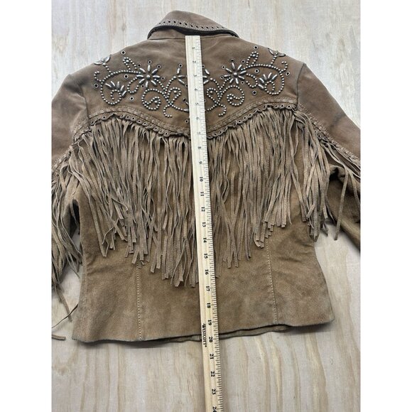 Cripple Creek Black Fringe Leather Suede Western Studded Women's Jacket Rodeo S - Picture 9 of 12